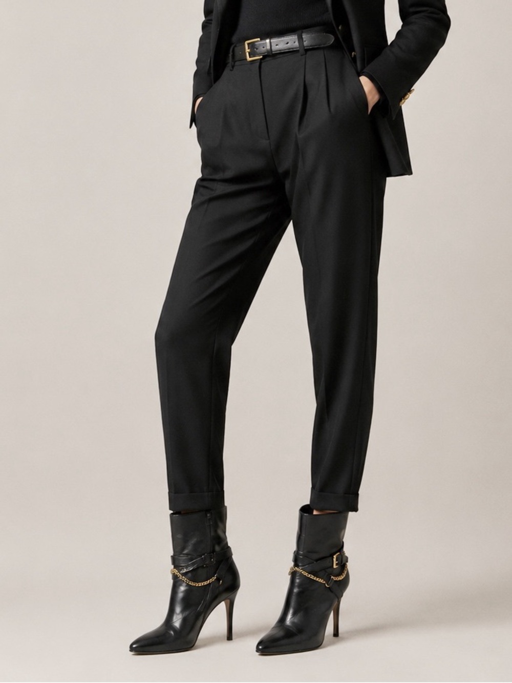 Lauren Ralph Lauren Woman Black Leather Gold Buckle Stiletto Ankle Boots US7.5